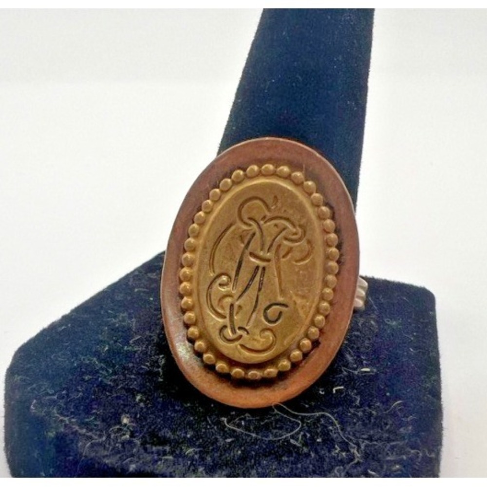 Copper Brass Ring‎ Signet Style Rustic Boho Medieval Adjustable Artisan Earthy